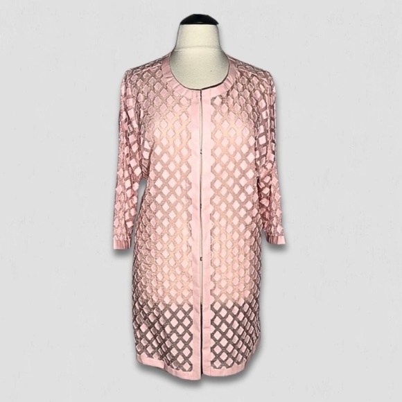 Dennis Basso Pink Organza Mesh Kimono Coat 24W - Picture 1 of 12